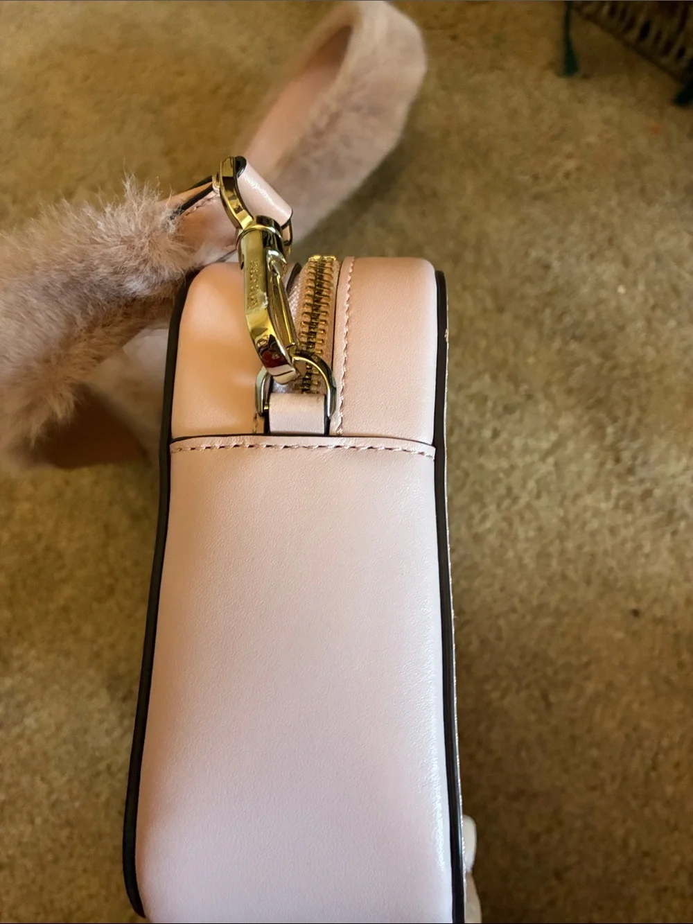 Kate Spade New York Harper Crossbody Bag Pink with Faux Fur Strap